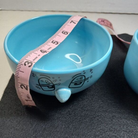 Vintage Livingware Collection 3 D Blu Fun Faces Cup and Bowl Cottagecore Kitsch - Picture 7 of 8